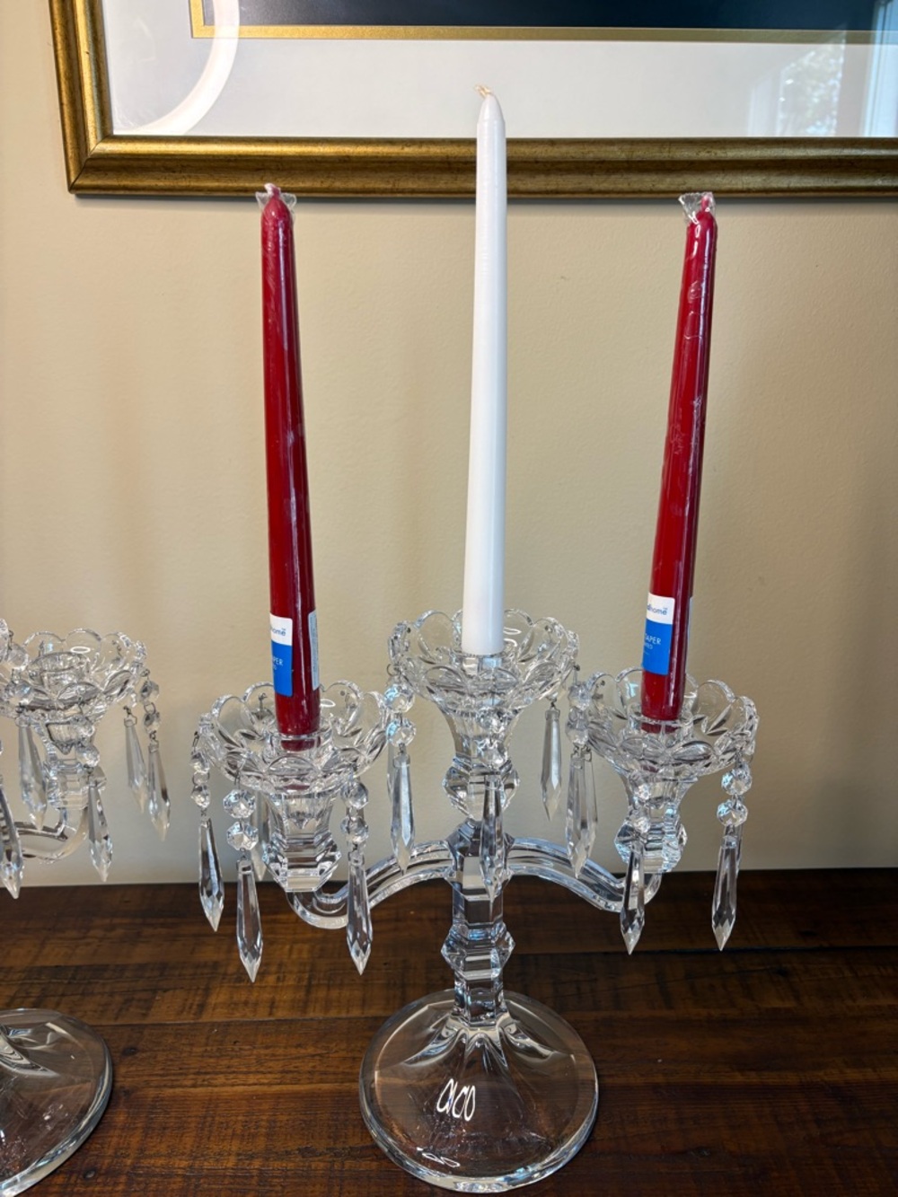 Vintage Pair Of Royal Limited 3 Armed Crystal Candelabras With Hanging Crystals - Picture 3 of 9
